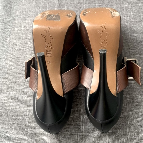 MARNI (Authentic!!) Black/Brown Leather Mary Jane Peep Toe Platform Heels - Picture 5 of 6